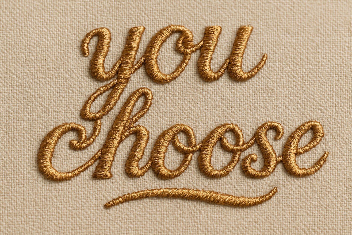 Maskinbroderi med broderad text ”you choose”