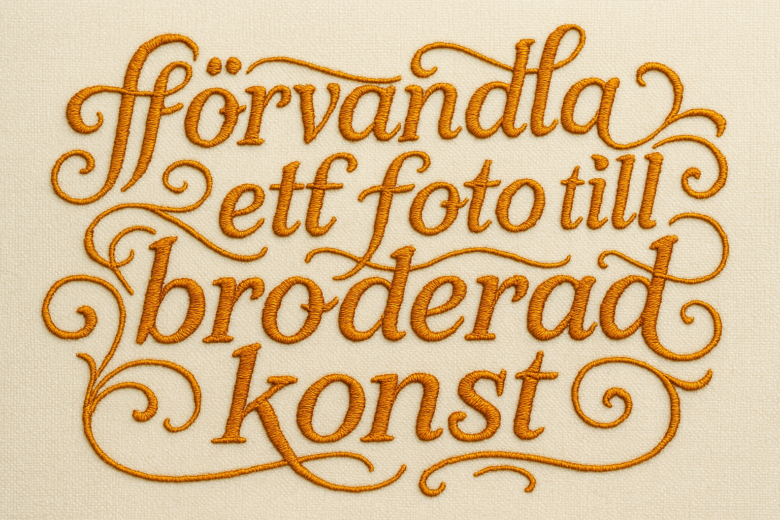 Ändra texten till ”förvandla ett foto till broderad konst”, prova ett mer sirligt typsnitt och ändra färgen till varmare nyans