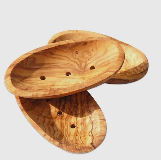 Oval tvålkopp i olivträ